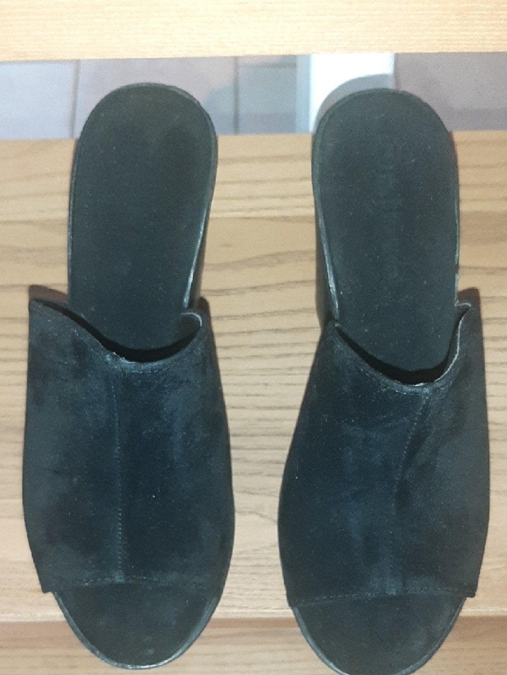 Made in Italy🇮🇹Black Suede like Platform Mule - High Block Heel Sz 38 - Picture 5 of 10